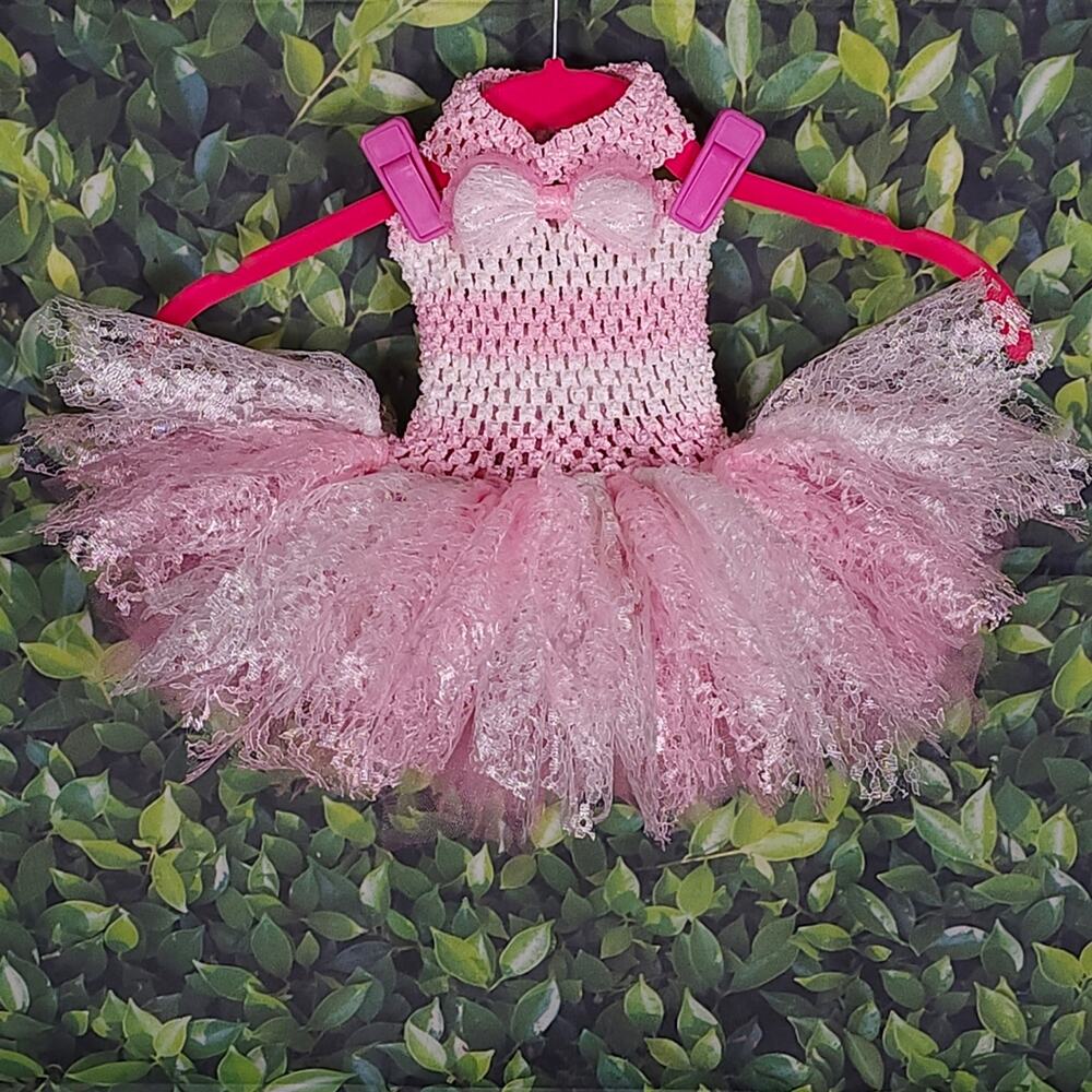 Handmade Puppy Tutu Dress – Pink White – Lace Bow – Small Dog – OOAK - Picture 5 of 15